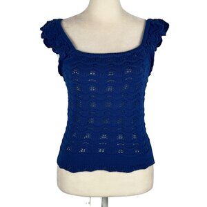 NWOT Carly Jean Los Angeles Knit Ruffle Sleeve Top in Bright Blue Size Medium